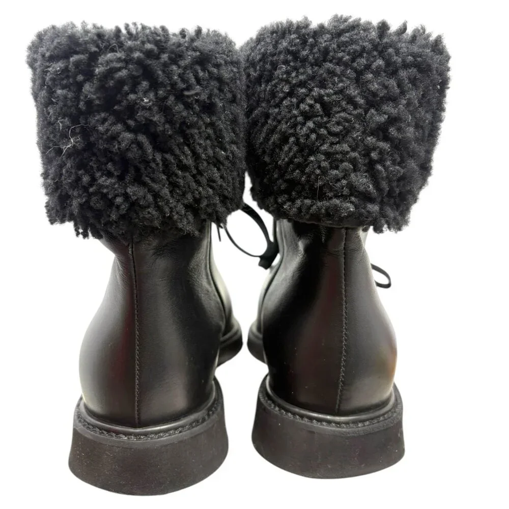 Aquatalia Heidy Black Leather Shearling Waterproof Wedge Booties‎
